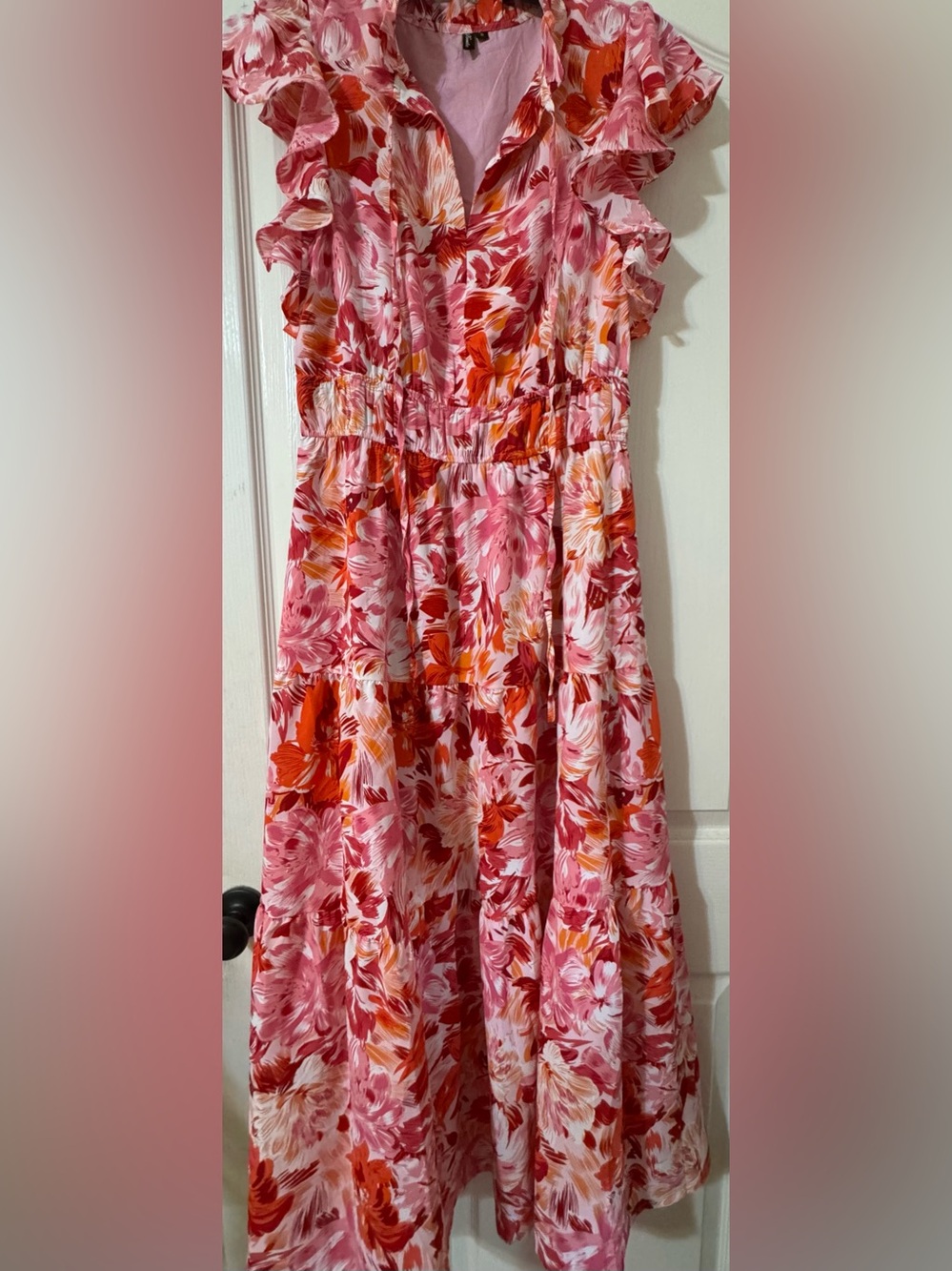 Women’s Pink & Red Floral Ruffle Dress